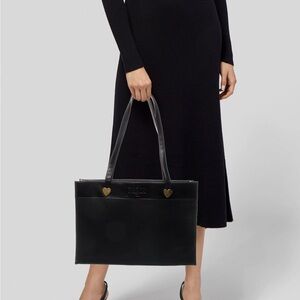 YSL Paris Black Leather Tote Bag with Heart Accent
